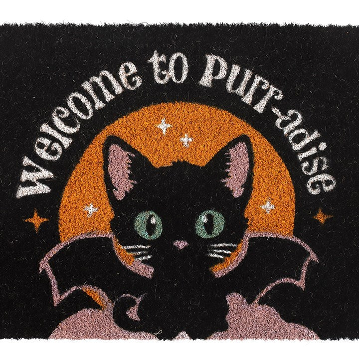 Black Welcome to Purr-adise Cat Doormat