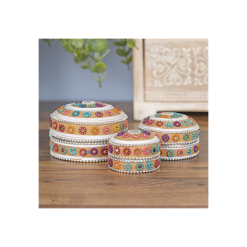 Set of 12 Cream Beaded Trinket Boxes