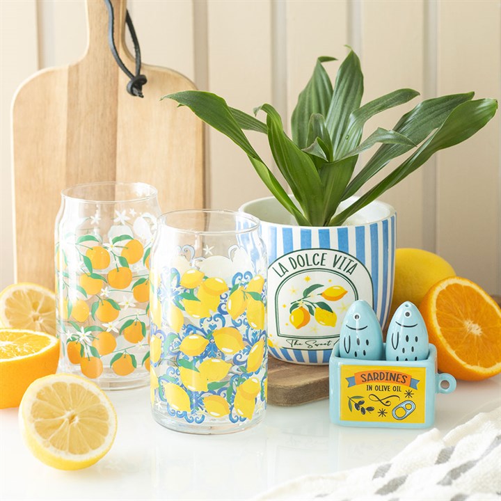 Lemon Print Can Glass