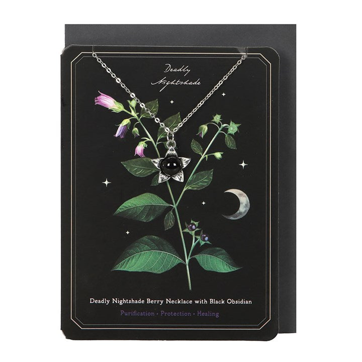 Deadly Nightshade Necklace with Black Obsidian on Greeting Card