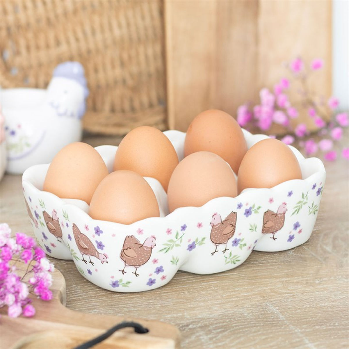 Hen Print Ceramic Egg Holder