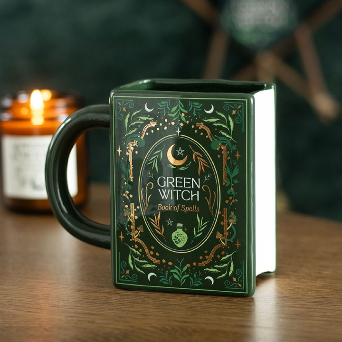 Green Witch Book Shaped Mug