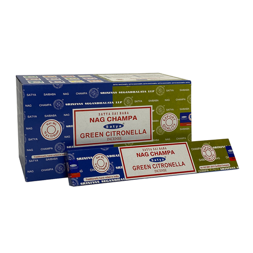 Set of 12 Packets of Combo Satya Incense - Nag Champa Green Citronella