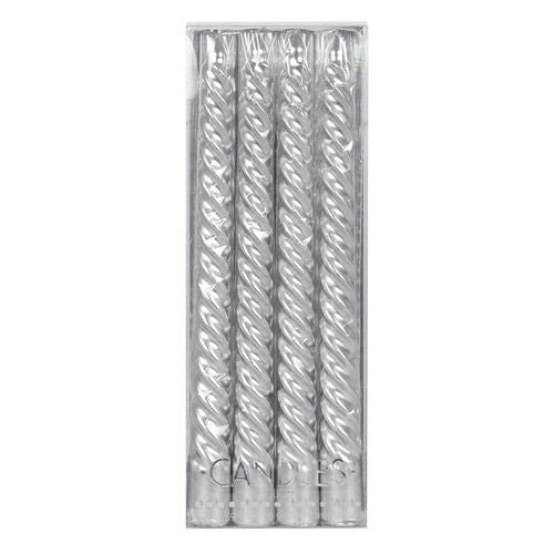 Pack of 4 Silver Twist Taper Candles