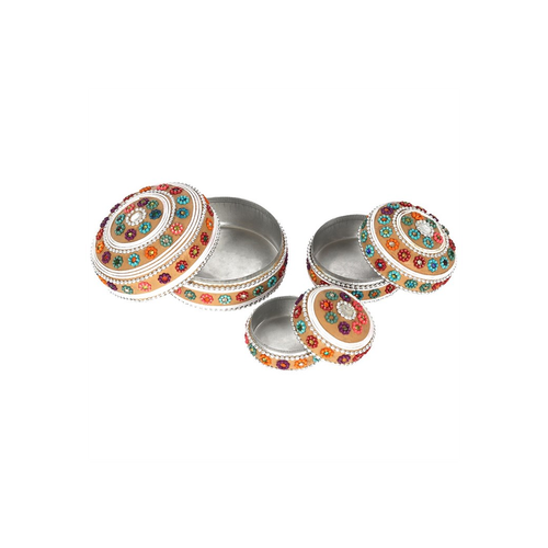 Set of 12 Cream Beaded Trinket Boxes